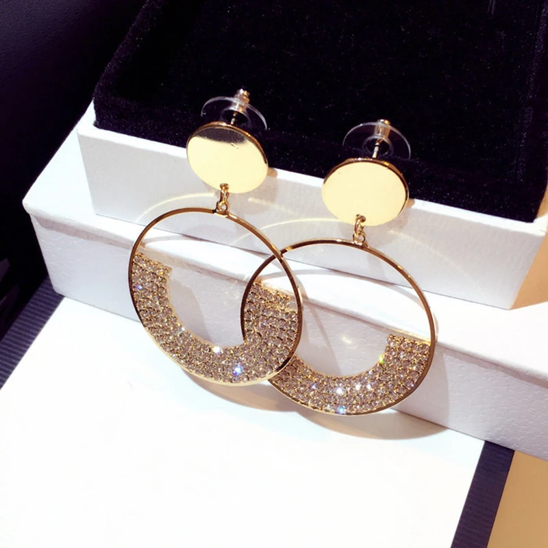 

2020 New 925 Silver Pin Luxury Shiny Golden Geometric Crystal from Swarovskis Round Rhinestone Drop Earrings for Women's Party