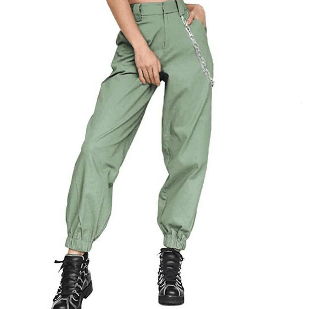 Light green Женские брюки карго с высокой талией для бега, повседневные Комбинезоны, спортивные брюки с карманами - Цвет: Light green