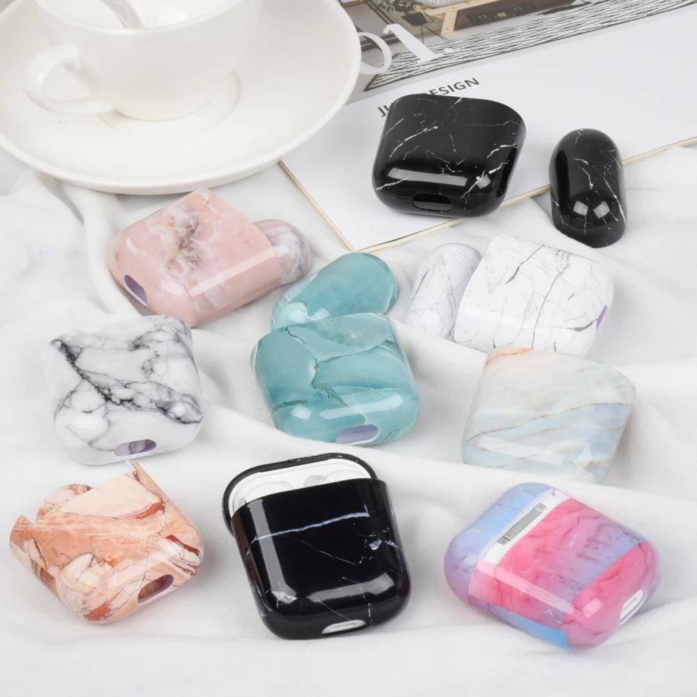 

Luxury Marble Case For Airpods Case Hard PC Cover For Airpods 2 Protective Charging Box Case Cover For Air pods 1 2 Coque Funda
