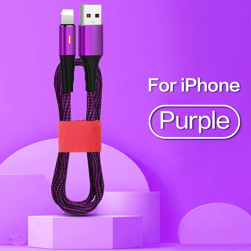 Кабель Micro USB для быстрой зарядки, нейлоновый кабель для зарядки и синхронизации данных для мобильных телефонов, Android, кабель для зарядки samsung iPhone, кабель lightning - Цвет: Iphone Purple