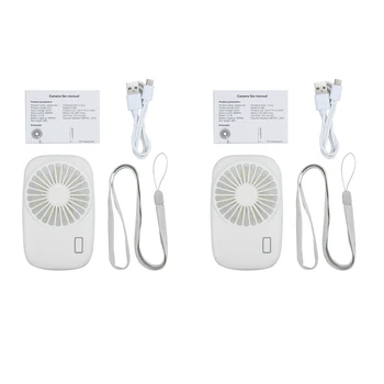 

2PCS Portable USB Mini Fan Rechargeable Cooling Handheld Fan Neck Fan Air Conditioner with Lanyard White