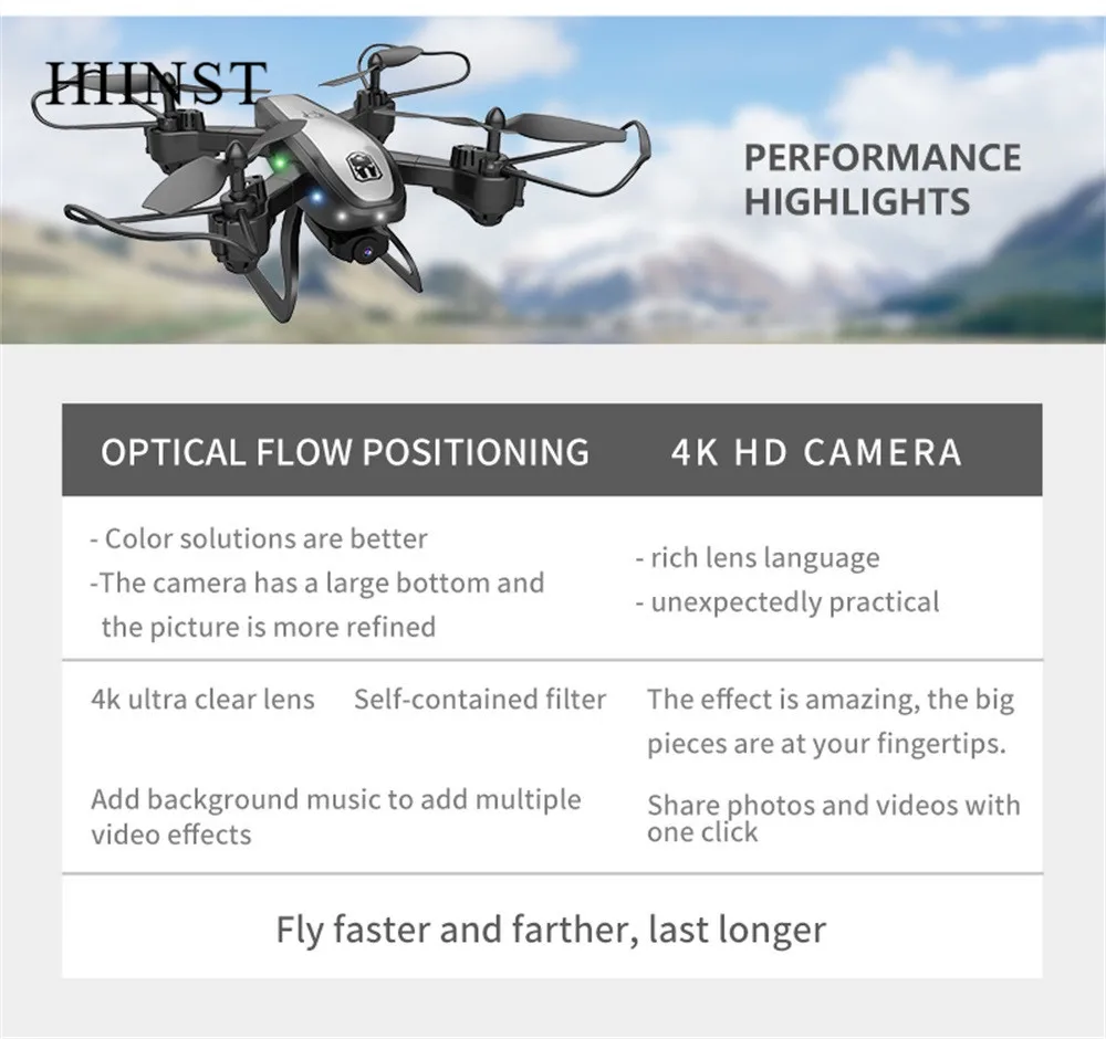 Hiinst 2,4G мини Радиоуправляемый Дрон 4K HD камера WiFi FPV индукционный складной Дрон Радиоуправляемый квадрокоптер длительный срок службы пульт дистанционного управления Радиоуправляемый вертолет