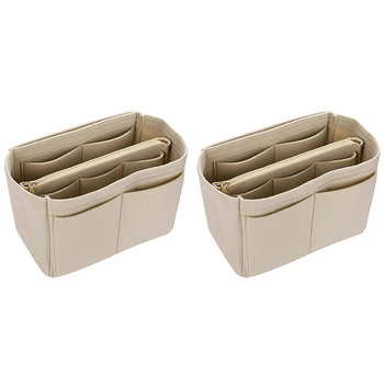 

2pcs Makeup Bag Cosmetic Cases Felt Bag Organizer Insert Cosmetic Bags Makeup Case Travel Toiletry Bag Handbags Organizer Khaki