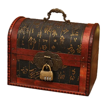 

Wooden Jewelry Treasure Chest Trinket Necklace Photos Metal Password Storage Box