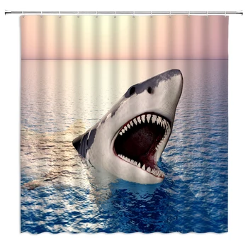 

Bathroom Shower Curtains Mildew Resistant Waterproof Bath Curtain Animals Shark Print Eco-Friendly Polyester Fabric With Hooks