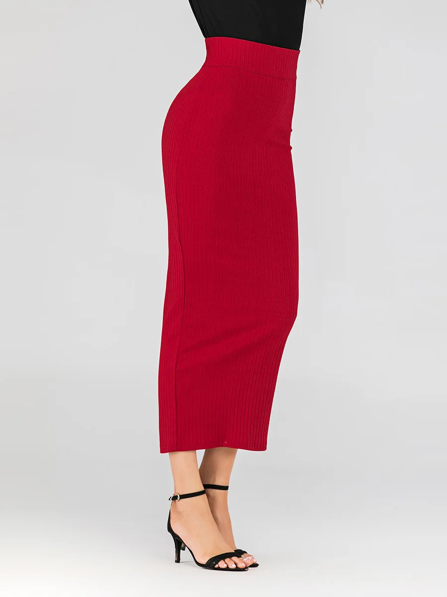 red skirt Новая плиссированная юбка в полоску, длинные бедра, женские мусульманские длинные трапециевидные абайя Дубай, праздничная одежда, Турецкая растягивающаяся одежда размера плюс, Исламская одежда - Цвет: red skirt
