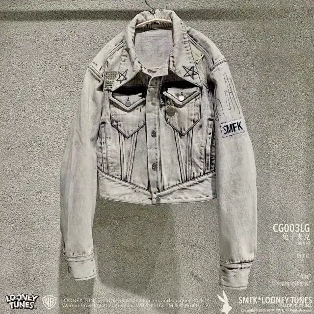 

European Station in early autumn of 2019 new net red tremble fast-hand lady fashion graffiti rabbit jeans jacket