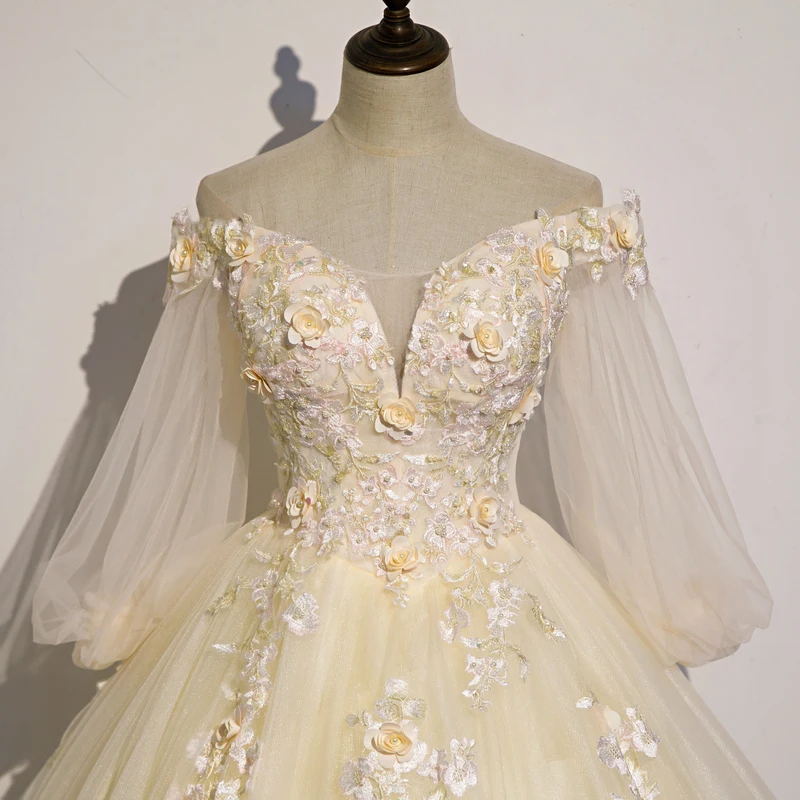 Quinceanera Dress New Gryffon Party Dress Half Sleeve Off The Shoulder Ball Gown Elegant Floral Print Vestidos Gown