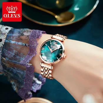 OLEVS New Women Luxury Jewel Quartz Watch Waterproof Stainless Steel Strap Watch For Women Fashion Date Clock 2