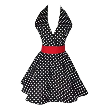 

Black Sexy Aprons,Classic Retro Aprons Flirty Marilyn V-Neck Polka Dot Cooking Kitchen Aprons Skirt Dress