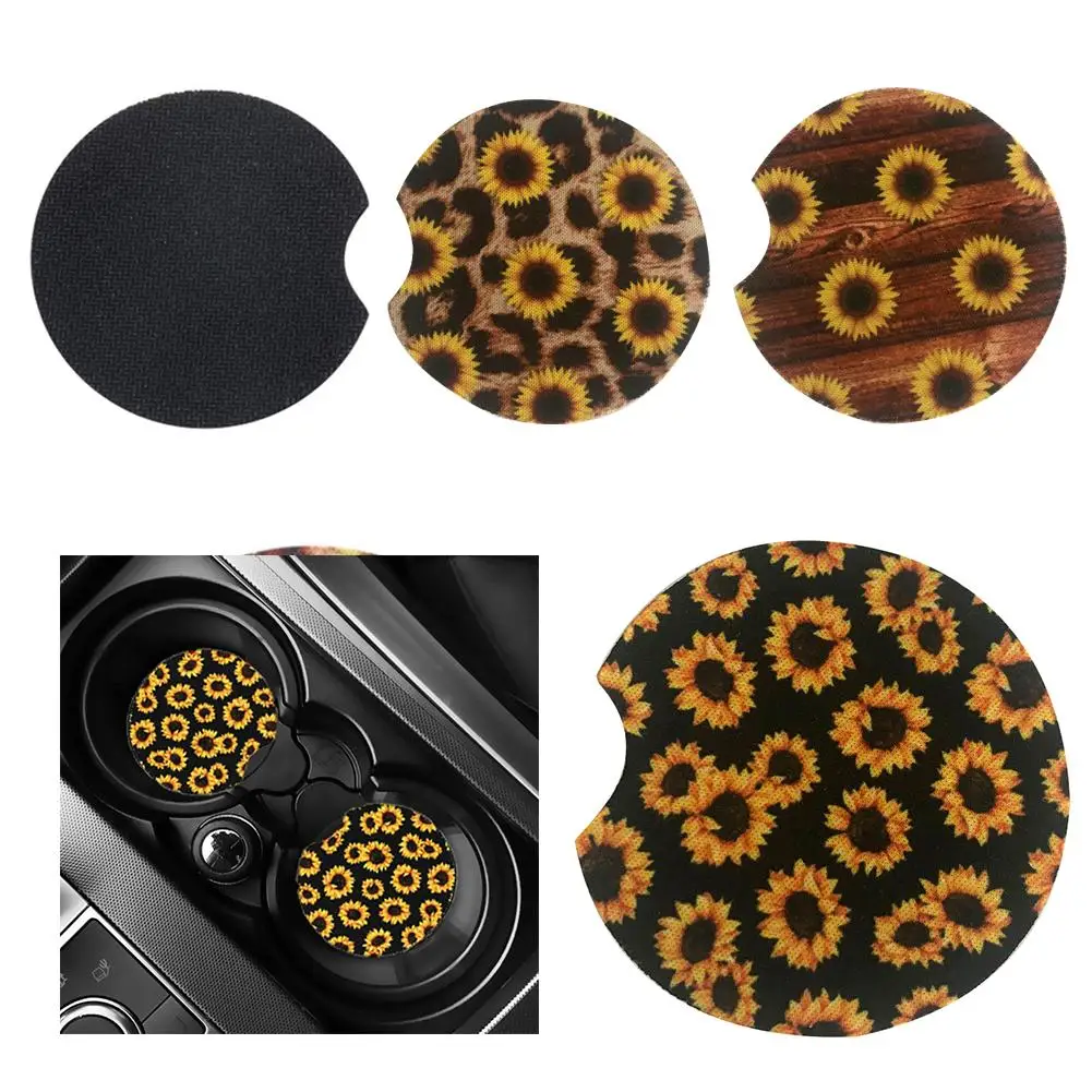 2pcs Sunflower Car Pad Mats Drink Coaster Table Placemats Mug Cup