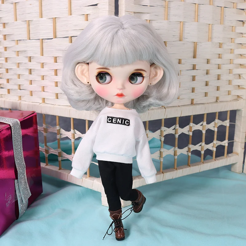 Одежда Blyth doll белый свитер с буквенным принтом и черные леггинсы костюм для ICY Licca