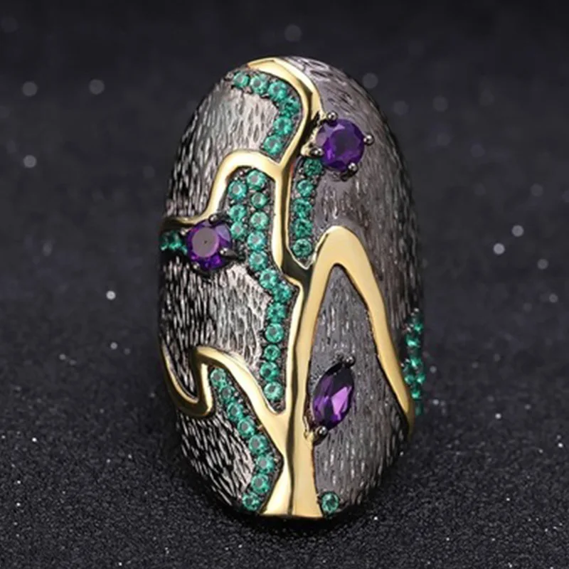

Luxury Female Vintage Amethyst Leaf Ring Women Party Gift Purple Zircon Bridal Promise Wedding Ring