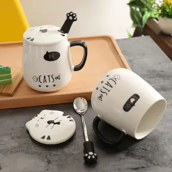 

Simple Ceramic Cup Home Breakfast Cup Personality Mug Ceramic with Cover Valentine's Day Gift Office Coffee Cup Christmas Mug