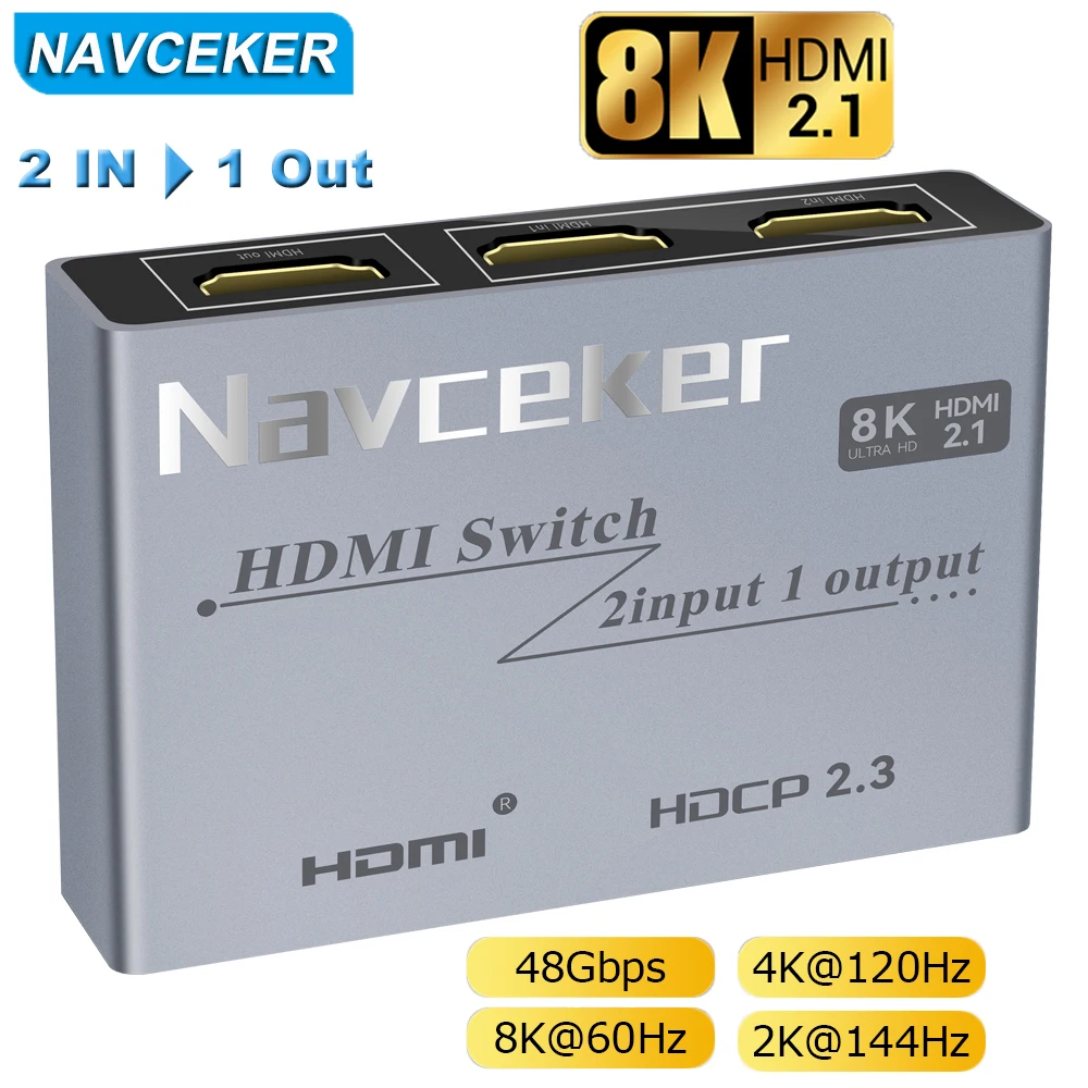 2024 Коммутатор HDMI 2,1-совместимый 2 в 1 выход Ultra 48 Гбит/с 8K @ 60 Гц 4K @ 120 Гц переключатель-адаптер с кнопкой переключения для проектора HDTV
