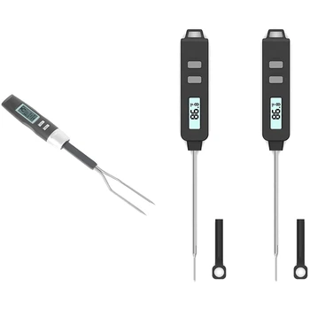

3pcs Meat Thermometer Fork BBQ Fork with Thermometer Digital Instant Read Fork - 2pcs black & 1pcs dark grey