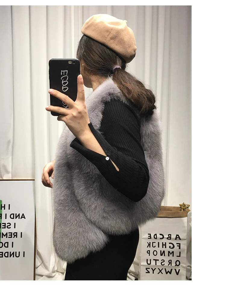 Женская одежда, зимняя, настоящая, натуральная, женская, новая, Лисий мех, жилет, женский, короткий, тонкий, модный, натуральный мех, пальто 1013