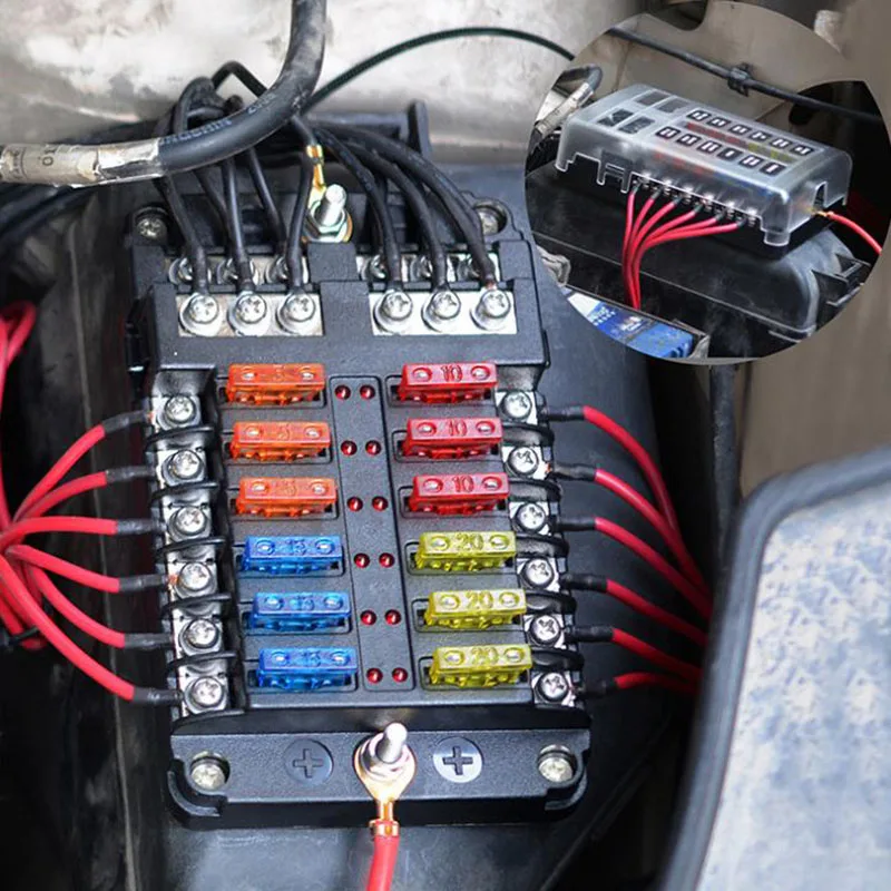 12 способ 12V 24V Держатель предохранителя лезвия w/светодиодный Предупреждение для автомобиля лодки