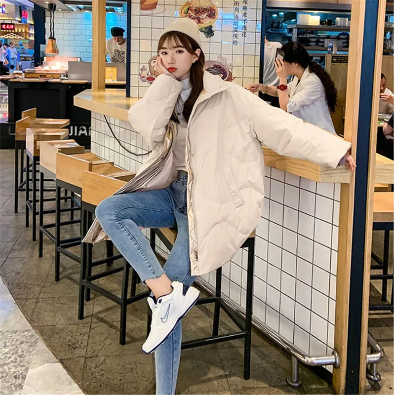 

Fashion Down Cotton Jacket Women 2019 Winter New Korean Version The Loose Collar Outerwear Long Warm Bread Harajuku ParkasYH646