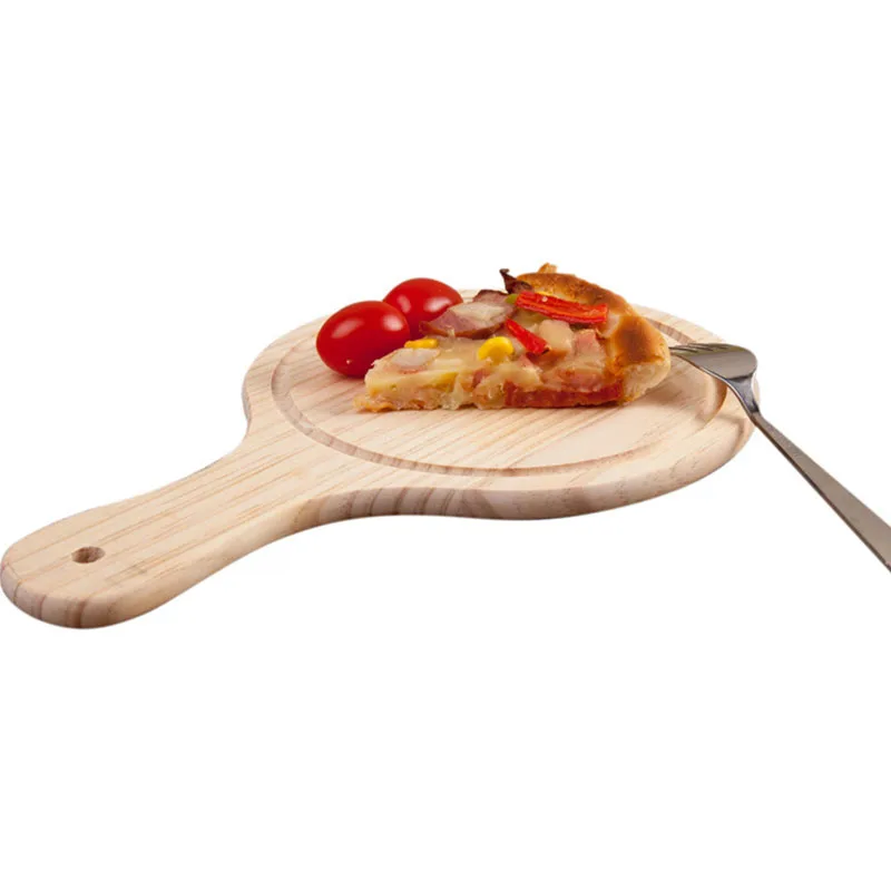 Wooden Pizza board Round with Hand Pizza Baking Tray Stone Cutting Board Platter Cake Bakeware Tools pizza bakeware