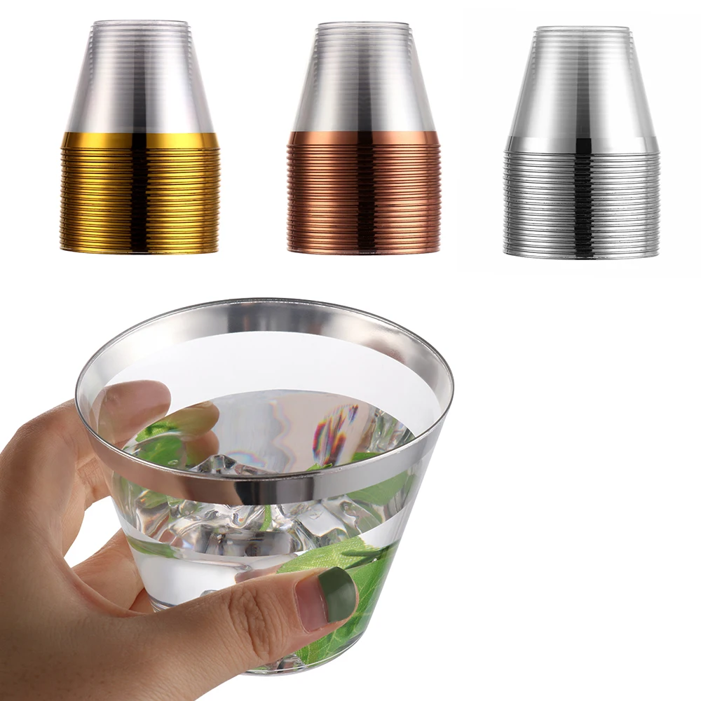 

20/30pcs Wedding Party Disposable Plastic Cups Rose Gold Rimmed Transparent Cups for Birthday Home Cups Tableware Decor