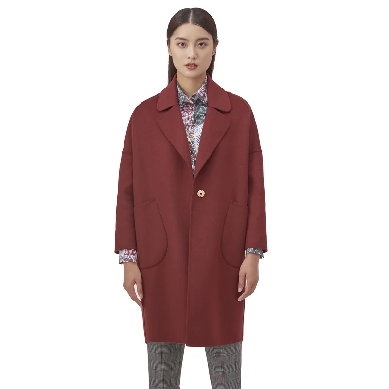 

Customized Women Long Wool Coat Jackets Winter Warm Turn-down Collar Fashion Loose Coats Casual Ladies Pockets Overcoat Blends