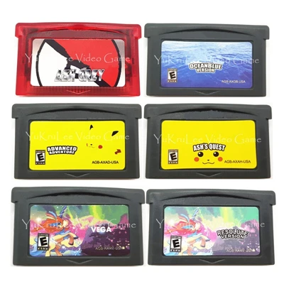 Poke Ocean Blue Ash S Quest Video Game Compilation Cartridge Console Card For Nintendo Gba English Langauge Edition Memory Cards Aliexpress