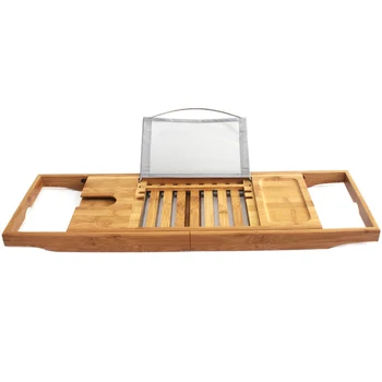 

Hot Bamboo Wooden Bathtub Tray Adjustable Bathroom Organizer Reading Rack Tablet Holder Cellphone Wine Glass Holder Luxury Enjoy