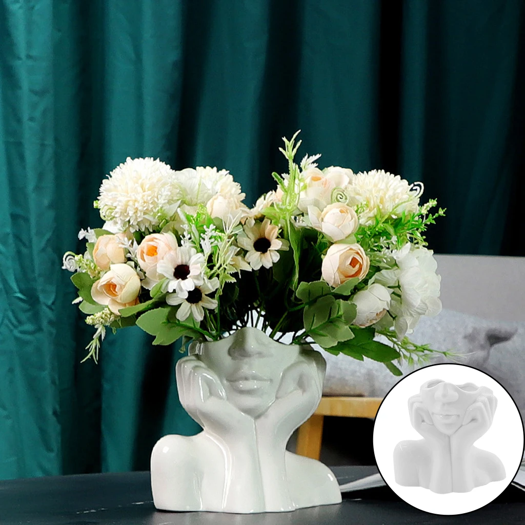 Abstract Sculpture Ceramic Female Head Face Art Vase Flower Plant Nordic Small Accent Home Office Living Room Desk Decor | Дом и сад