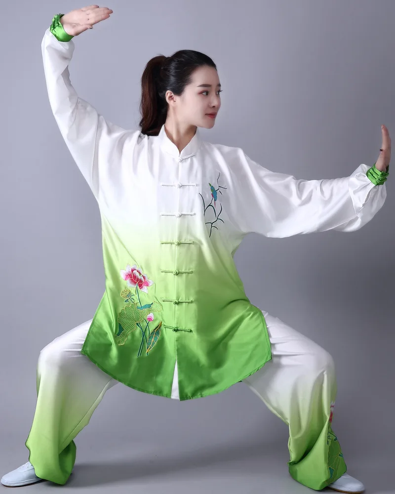 3 шт., Женская традиционная китайская вышитая Цветочная одежда с длинными рукавами Wushu TaiChi форма для кунгфу костюм униформа Тай Чи одежда