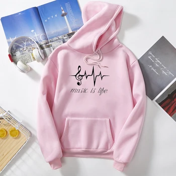 

Music Is Libe English Letter Print Hoodies Women Harajuku Winter Warm Sweatshirt Korean Style Streetwear Punk Pullover Friends
