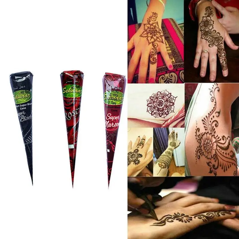 1pc 25g Natural Indian Henna Tattoo Ink Black/ White/ Brown/ Deep Red Mehndi Paste Cones Body Art Sticker Mehndi Body Paint