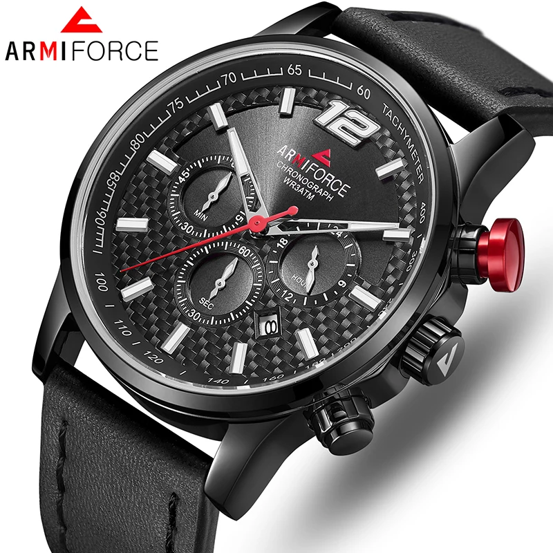 Фирменная Новинка ARMIFORCE Роскошные мужские часы в повседневном стиле кварцевые кожаные часы на запястье часы для Для мужчин мужской Водонепроницаемый часы Relogio Masculino