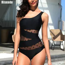 Riseado, сдельный купальник на одно плечо,, сексуальный сетчатый Купальник для женщин, бандо, в горошек, пляжная одежда, купальники, Одноцветный, летний