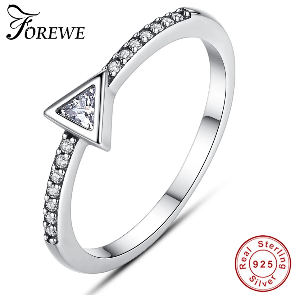

FOREWE Authentic 925 Sterling Silver Cubic Zirconia Triangle Rings For Women Fashion Jewelry Triangle Finger Ring Gift