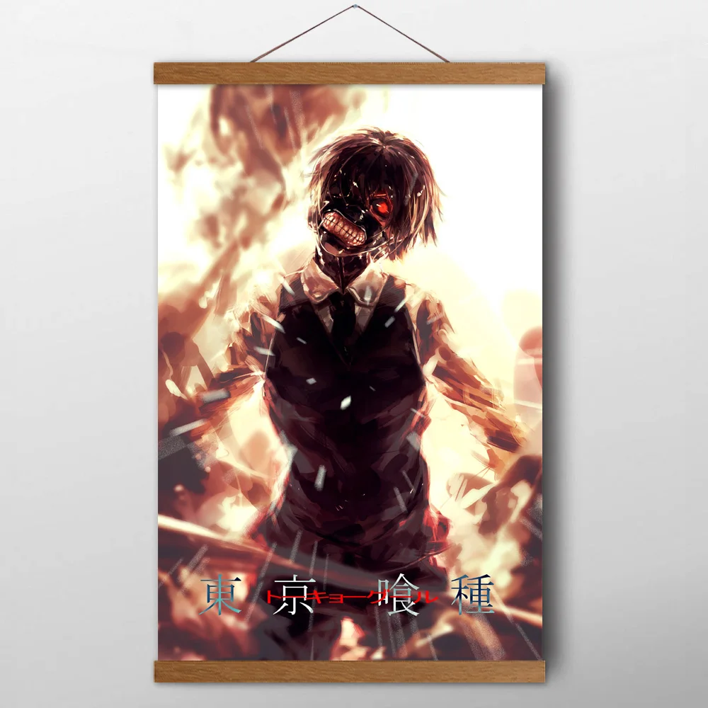 Solid Wood Scrolls Painting Anime Tokyo Ghoul Artwork Poster Canvas Cloth Prints Wall Art For Room Decor | Дом и сад