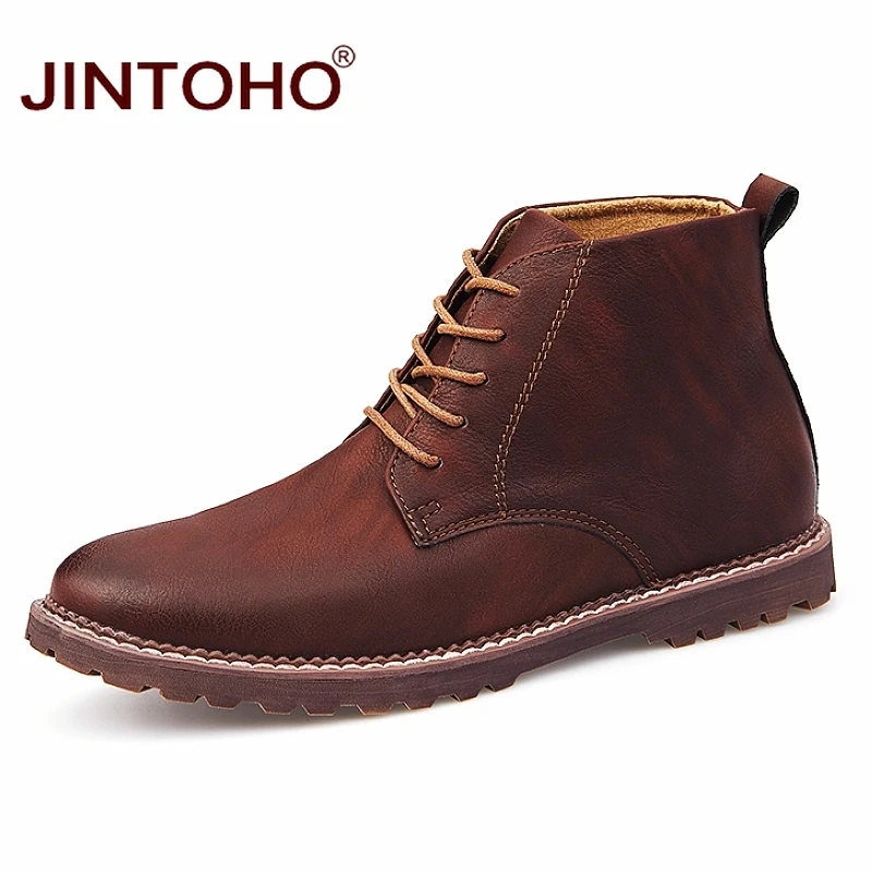 JINTOHO/Мужская зимняя обувь из натуральной кожи; модные мужские зимние ботинки; мужские Ботильоны; кожаные мужские ботинки; Рабочая обувь; мужские ботинки - Цвет: red brown