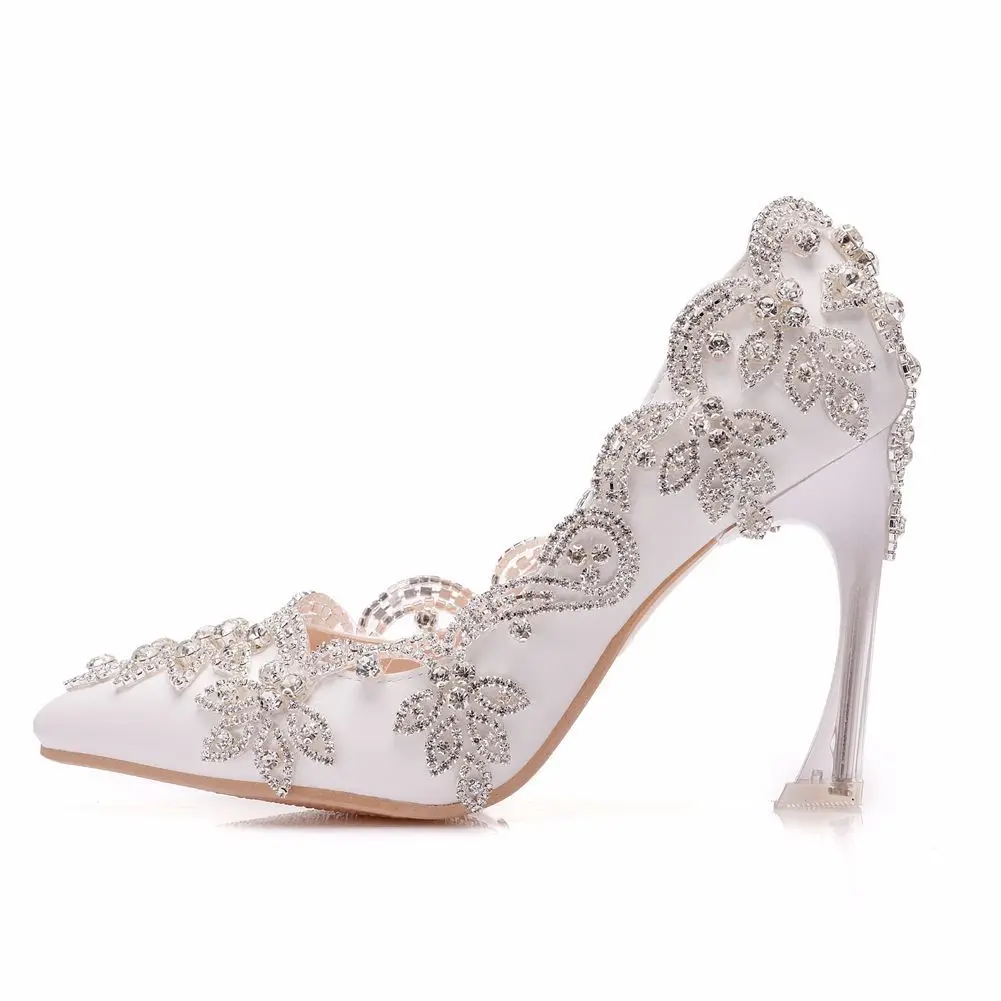Женские туфли-лодочки; пикантные женские туфли на высоком каблуке; женские свадебные туфли из искусственной кожи со стразами и острым носком на тонком каблуке 9,5 см