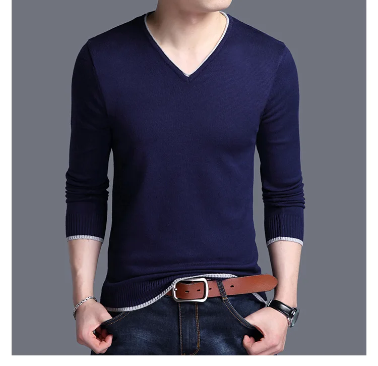 YUSHU, мужской осенний шерстяной вязаный свитер с длинным рукавом, топы, Мужская одежда, пуловер, облегающий свитер с v-образным вырезом, Мужская одежда, пуловер для мужчин