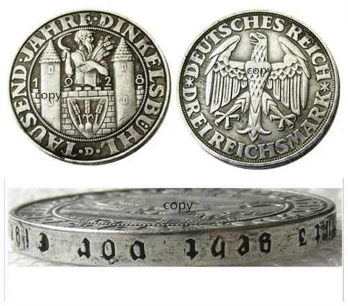 RARE GERMANY WEIMAR REPUBLIC 1928D 3 REICHSMARK Silver Plated Copy Coin | Дом и сад