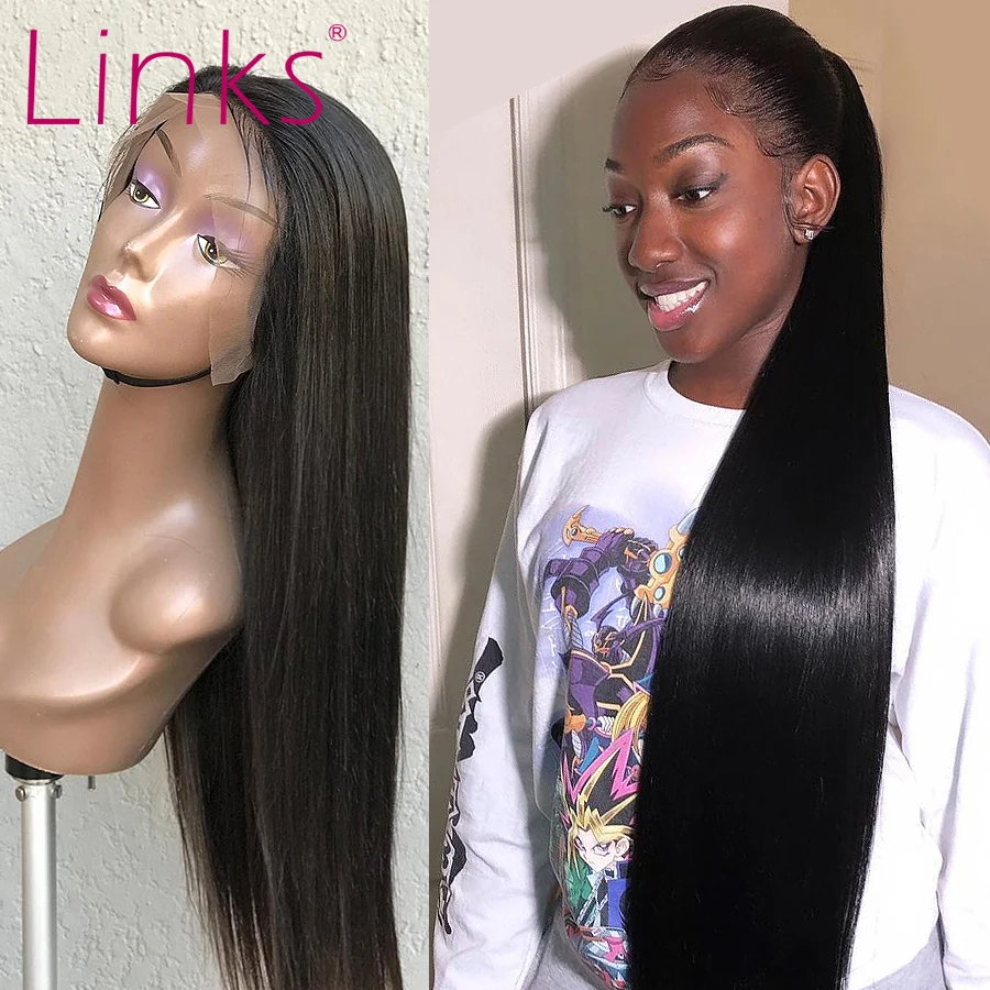 

Links 13X6 Lace Front Wig 8- 34 Inch Remy Straight Brazilian Human Hair 28 30 Inch Lace Frontal Wigs Natural Color L For Black