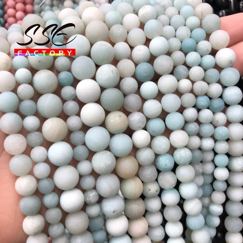 

A+ Blue Amazonite Beads Dull Polish Round loose Stone Beads For Jewelry Making DIY Bracelet Accessories 4 6 8 10 12MM 15"strand