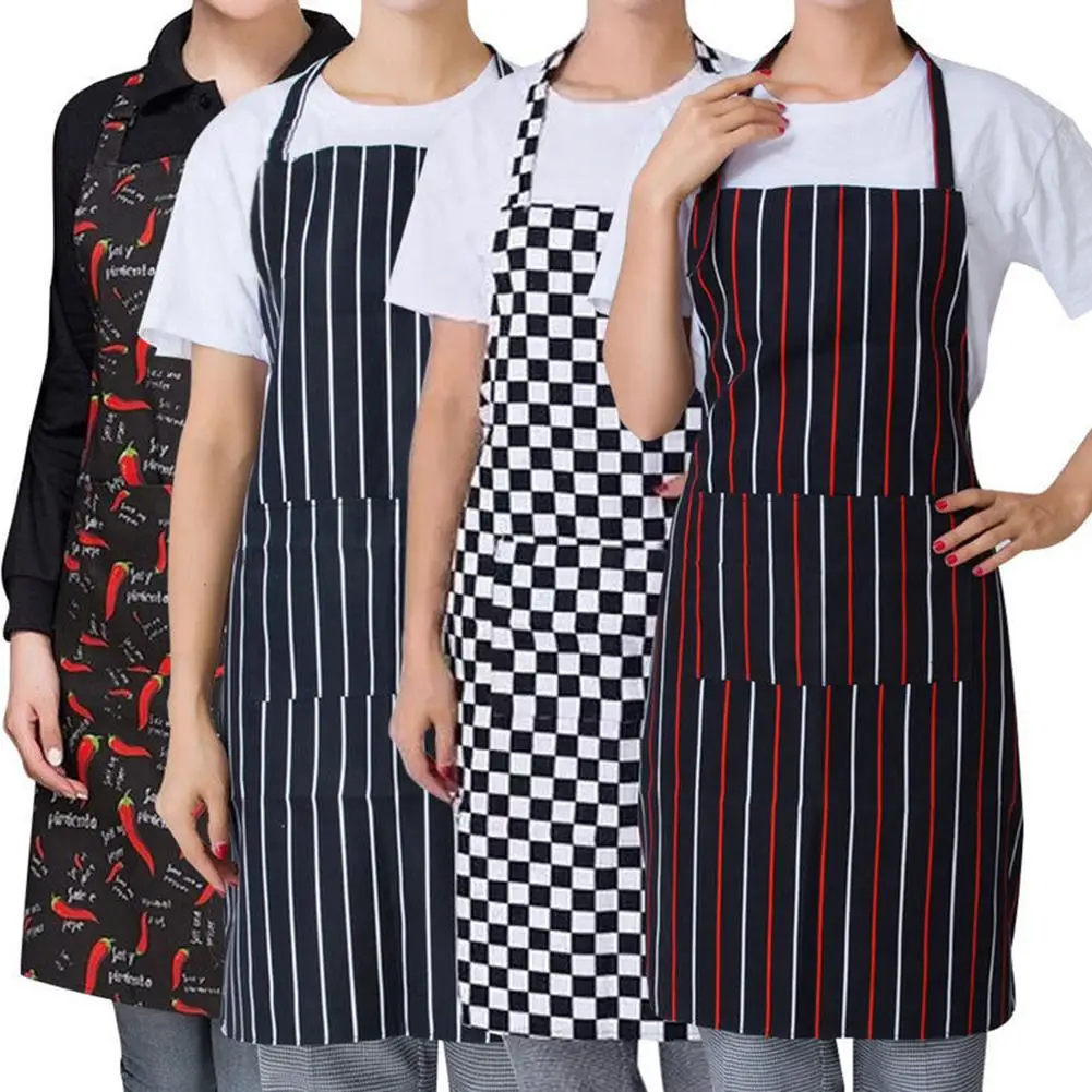 BBQ Striped Plaid Long Aprons Woman Waist Apron with Pocket Catering