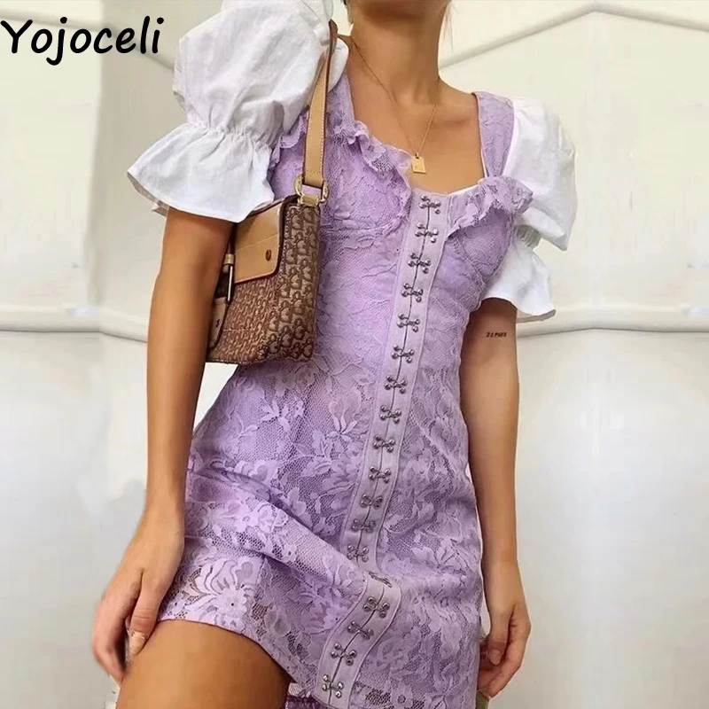 Yojoceli, Сексуальное Кружевное облегающее платье с оборками на бретелях, летнее, элегантное, короткое, для вечеринки, сарафан, женское, повседневное, шикарное, мини, женское платье, vestidos