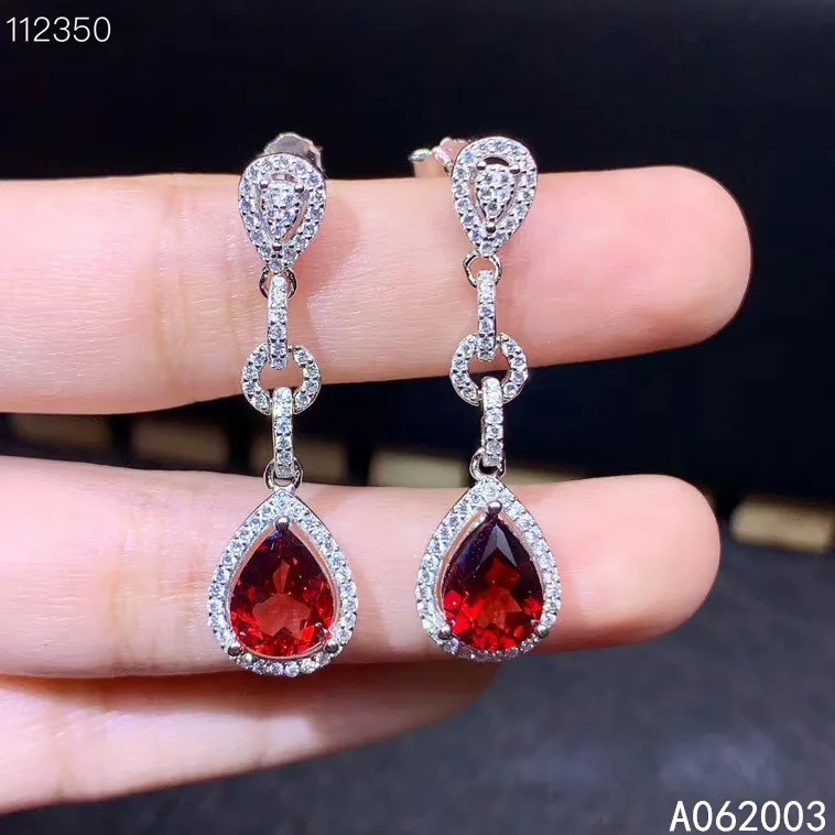 

KJJEAXCMY Fine Jewelry 925 Sterling Silver Inlaid Natural Garnet Female Earrings Eardrop Trendy Support Detection