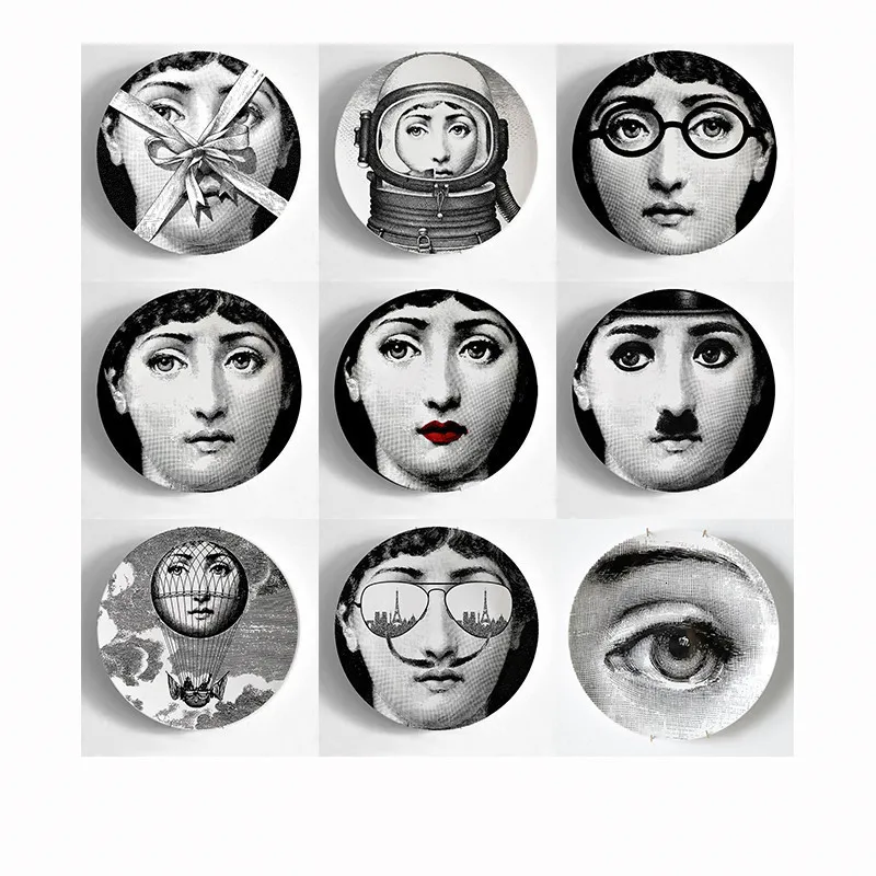 9 шт. rosenthal Piero Fornasetti декоративные тарелки 8 дюймов Fornasetti лицо декоративные настенные тарелки для Висячий фарфор тарелки - Цвет: 3