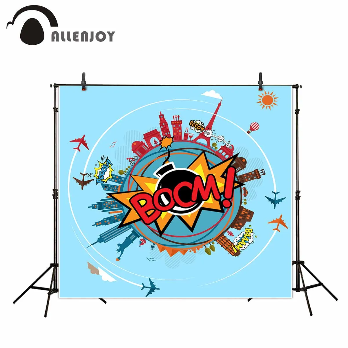 Allenjoy детский душ фоны мультфильм городской пейзаж земля здания облака самолеты фотозоны баннер детский день рождения фоны