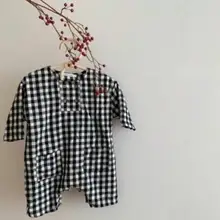 Весеннее поступление; классический детский комбинезон в клетку; черно-белый комбинезон; детские штаны для мальчиков и девочек; комбинезон; хлопковые детские штаны
