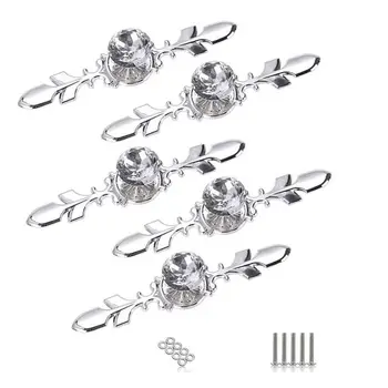 

5 Pack Crystal Drawer Knobs with Silver Plate - Diamond Shape Cabinet Drawer Knob Drawer Pull Handle Cupboard Wardrobe Drawer Pu