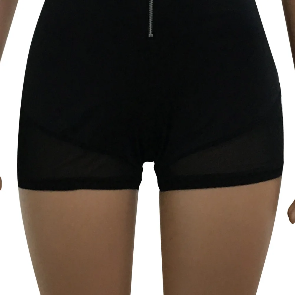 1534 Лето See Through Playsuit молния для женщин Combishort черный Короткая комбинация Femme черный Сексуальная Клубная одежда Тощий Bodycon средства ухода за